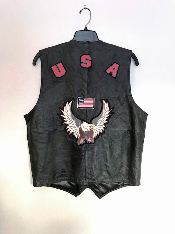 90s Biker Vest / Vintage Leather USA Motorcycle V… - image 5