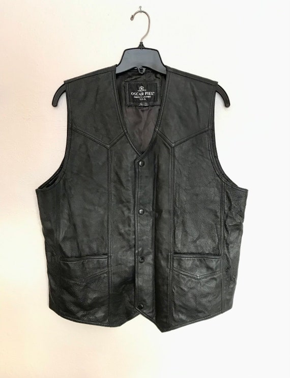 90s Biker Vest / Vintage Leather USA Motorcycle V… - image 2