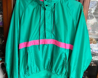 80s HOTSTUF Windbreaker / Vintage Lightweight Skiing Hiking Camping Kayaking Boating Cycling Windbreaker Jacket by Outrageous Size XL