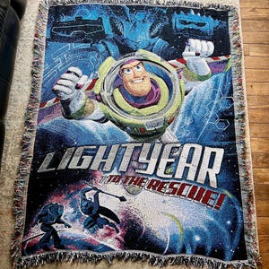 90s/00 Buzz Lightyear Blanket / Vintage TOY STORY Buzz Lightyear To The Rescue! Throw Blanket Tapestry