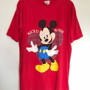 90s MICKEY Mouse Shirt / Vintage DISNEY Mickey Unlimited Plaid Background Oversized Graphic Tee Size XL Tall