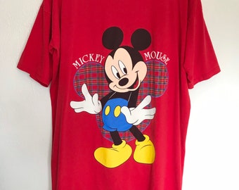 Jaren 90 MICKEY Mouse-shirt / Vintage DISNEY Mickey Unlimited geruite achtergrond oversized T-shirt met afbeelding, maat XL Ta
