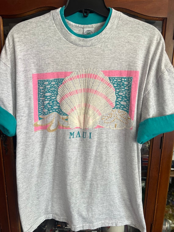 80s/90s MAUI Shirt / Vintage Seashell Scallop Bea… - image 2