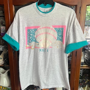 80er/90er Jahre MAUI Shirt / Vintage Seashell Scallop Beach HAWAIIAN Souvenir Graphic Tee Size XL