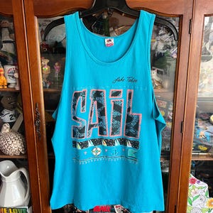 1989 LAKE TAHOE Tank Top / Vintage SAIL Lake Tahoe Nevada California Boating Sailing Yachting Beach Party Shirt Tank Top Size Extra Large