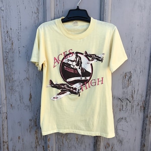 70s ACES HIGH Shirt / Vintage WWII Themed Movie Restaurant Bar Video Game Graphic Tee Size Medium
