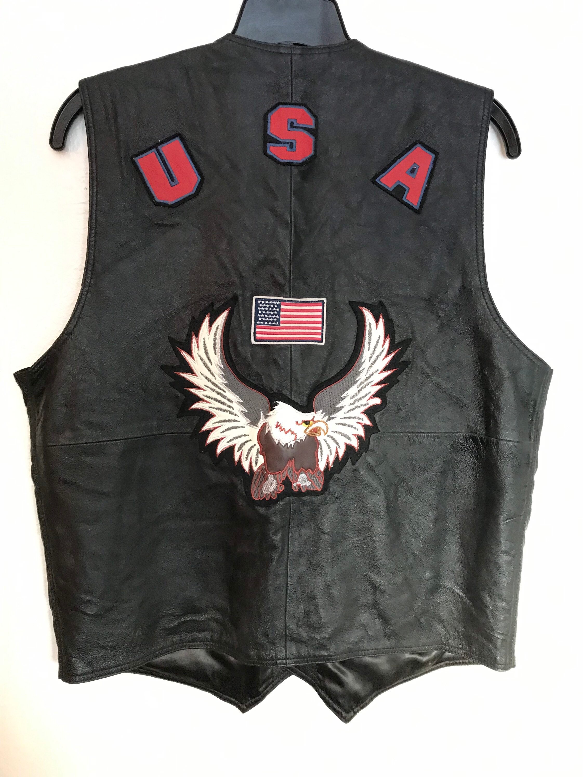 90s Biker Vest / Vintage Leather USA Motorcycle Vest by