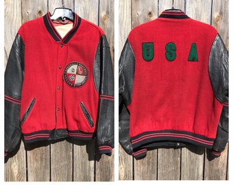 60s/70s USA Varsity Jacket / Vintage COMET Snap Button Baseball Football Soccer Basketball USA Sports Jacket Mens Size Large