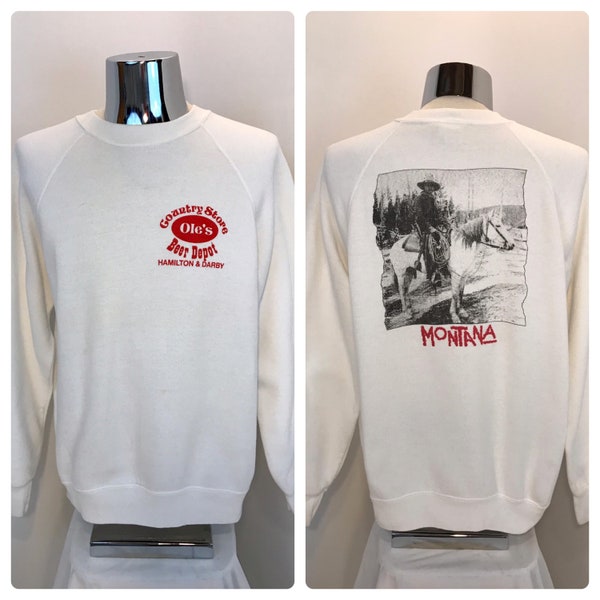 Vintage MONTANA OLE'S Country Store Beer Depot Sweatshirt / Hamilton and Darby Montana Souvenir Cowboy Screen Print Sweatshirt Mens LARGE