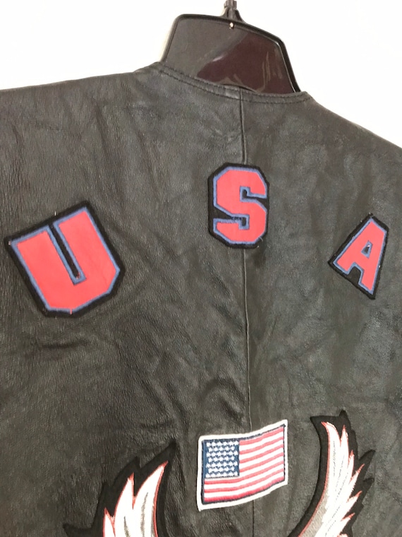 90s Biker Vest / Vintage Leather USA Motorcycle V… - image 3