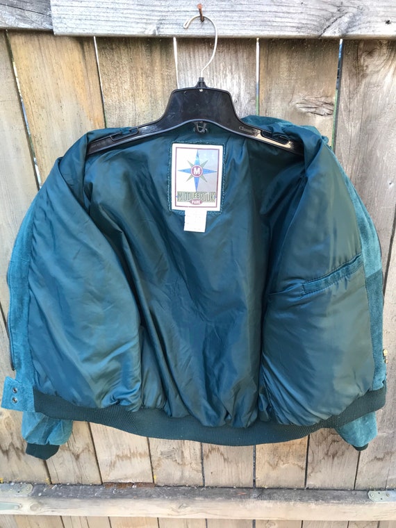 1990s GREEN Leather Bomber Jacket By MIDDLEBROOK Park… - Gem