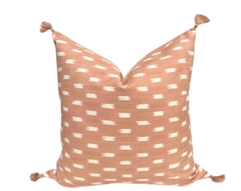 Handwoven Ikat Pillow Cover: Blush & Cream Tassel Throw Pillow