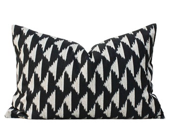 Black and White Ikat Lumbar Pillow Cover, Handwoven Cotton 14x20
