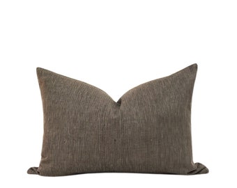 Woven Olive Pinstripe Pillow Cover: Handwoven Green Brown Decorative Pillow