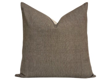 Handwoven Taupe Pinstripe Pillow Cover, Textured Neutral Accent