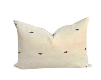 Copertura per cuscino lombare avorio 14x20, cuscino in cotone tessuto color crema, cuscino di design bianco sporco e blu, cuscino in cotone indiano, cuscino neutro Beige