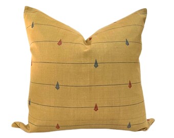Mustard Yellow Handwoven Pillow Cover: India Cotton, Striped Design