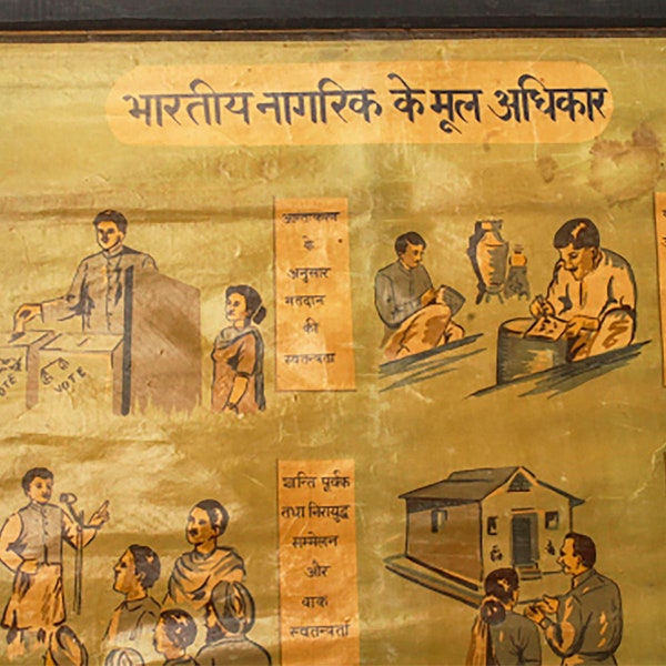 Vintage School Poster, Classroom Pulldown Chart, 1950s School Poster, Old India Hindi Poster, India Educational Chart, Vintage Jobs Poster