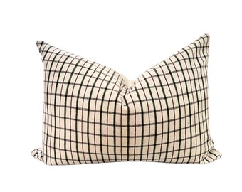 Handwoven Plaid Pillow Cover: Earthy White Red and Green Throw Pillow