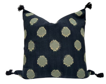 Black Tassel Pillow Cover: Modern Ikat Woven Throw Pillow
