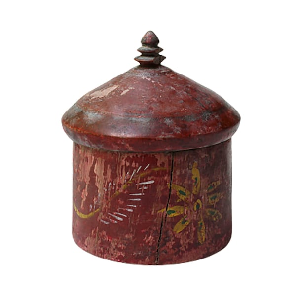 Vintage Red Lacquer Wood Tika Box Vintage Hand Carved Round Red Wooden Box Vintage Wedding Kum Kum Powder Box Painted Wooden Jewelry Box