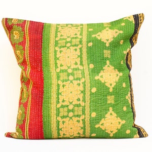 Green Kantha Pillow Cover Vintage Kantha Quilt Pillow Red Kantha Pillow Green Boho Pillow Red Bohemian Pillow Black Boho Cushion