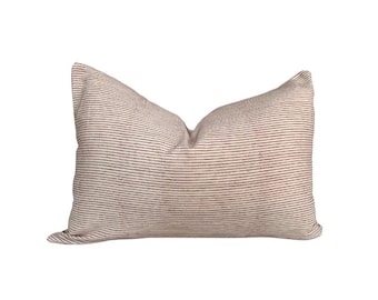 Handwoven Striped Lumbar Pillow Cover: Off White and Red Cotton