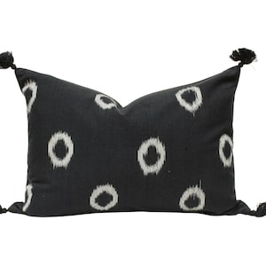 Black and White Lumbar Pillow Cover, Black and White Tassel Pillow, Black Designer Pillow, Black India Pillow, White and Black Throw Pillow