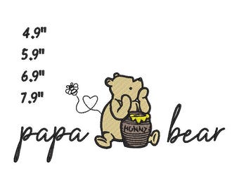 Papa Bear Embroidery design, Instant download, 4 sizes embroidery file