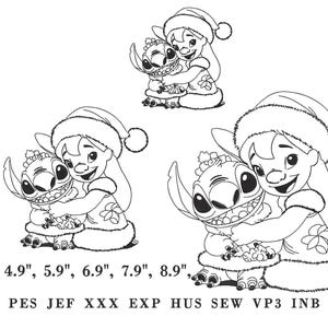 Lilo Pelekai and stitch embroidery design, Christmas Lilo Pelekai and Stitch Design, Lilo Pelekai and stitch Cartoon embroidery design
