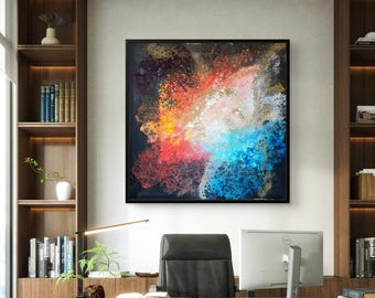 Abstract Galaxy Painting: Original Celestial Art, Square Canvas (36"x36")