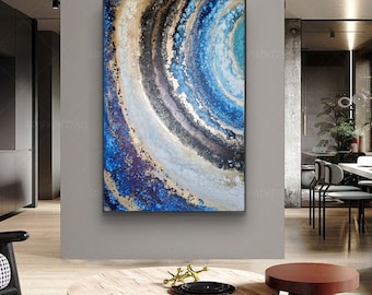 Oversized Abstract Seascape Painting: Blue Ocean Art (40x59)