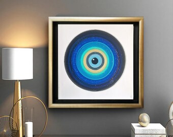 Evil Eye Painting: Framed Greek Art, Gold Box Frame