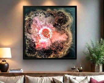 Abstract Galaxy Painting: Original space flower Art, Square Canvas (36"x36")