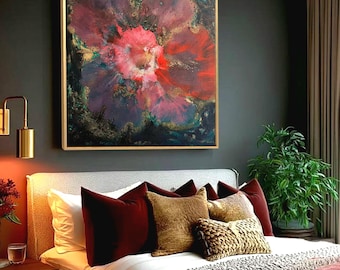 Abstract Love Painting: Original space flower Art, Square Canvas (36"x36")