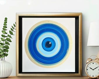 Evil Eye Painting: Framed Greek Art, Gold Box Frame