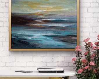 Greek Seascape Painting: Original Sunset Ocean Art