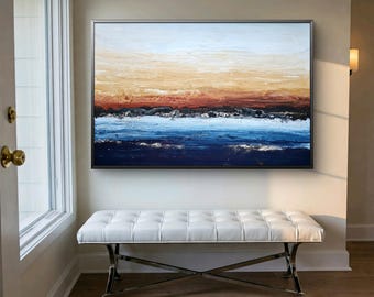 XL Seascape Painting: Golden Hour Sunrise, Coastal Greek Art