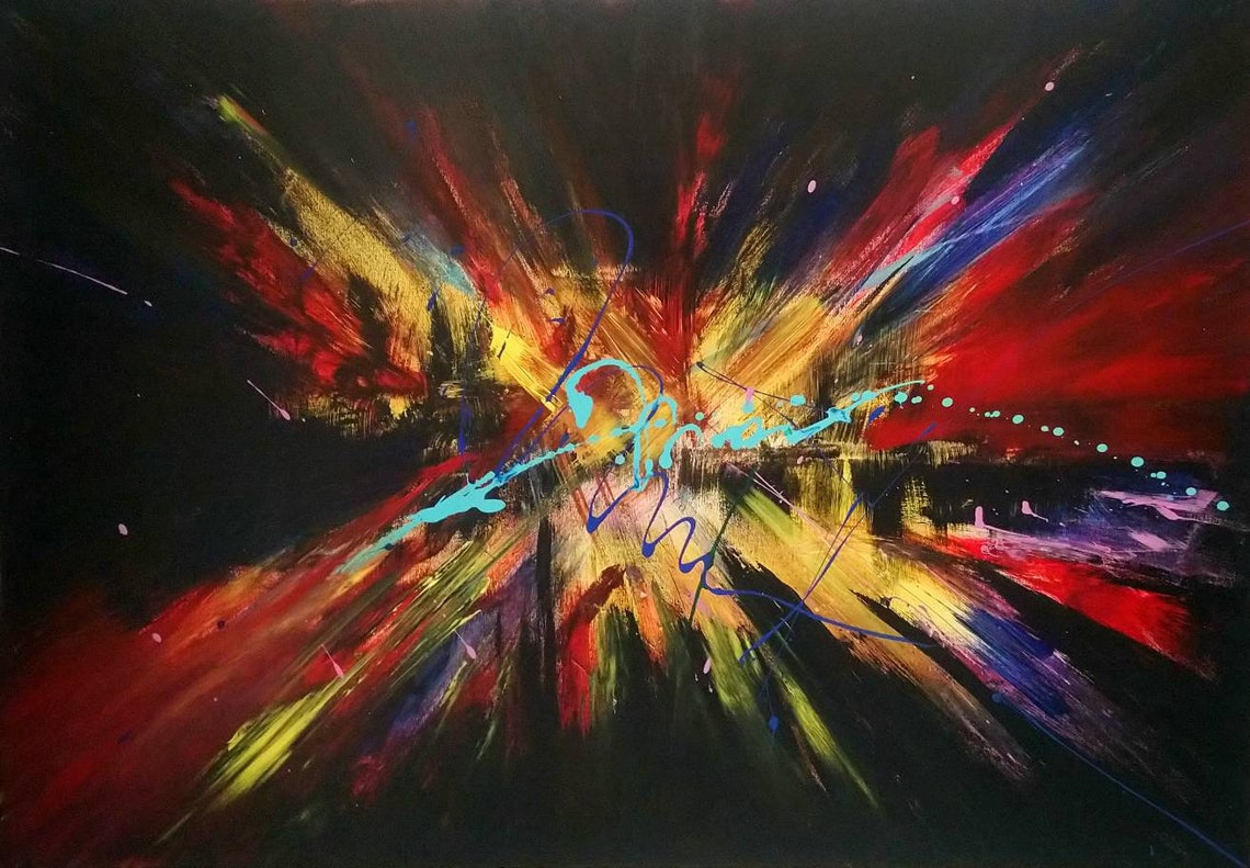 Abstract Painting Black Colorful Paintingcolor Explosion | Etsy