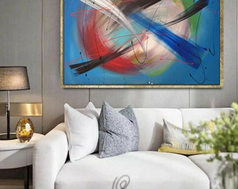 オリジナル抽象アクリル画：カラフルなモダンアート（27.6x40） - Etsy