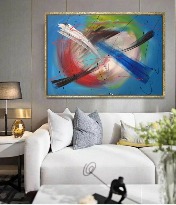 オリジナル抽象アクリル画：カラフルなモダンアート（27.6x40） - Etsy