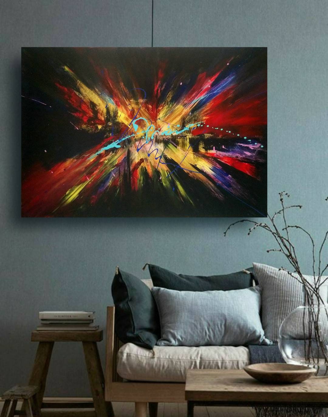 Abstract Painting Black Colorful Paintingcolor Explosion - Etsy