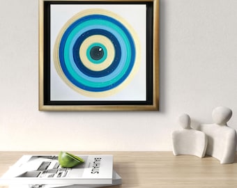 Evil Eye Painting: Framed Greek Art, Gold Box Frame