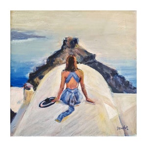 Santorini painting |Greek painting | Imerovigli art | sunset painting framed | beautiful woman artwork | Greek souvenir