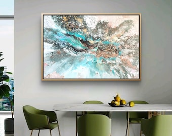 Turquoise & Gold Abstract Painting: Large Contemporary Wall Art (40x59)