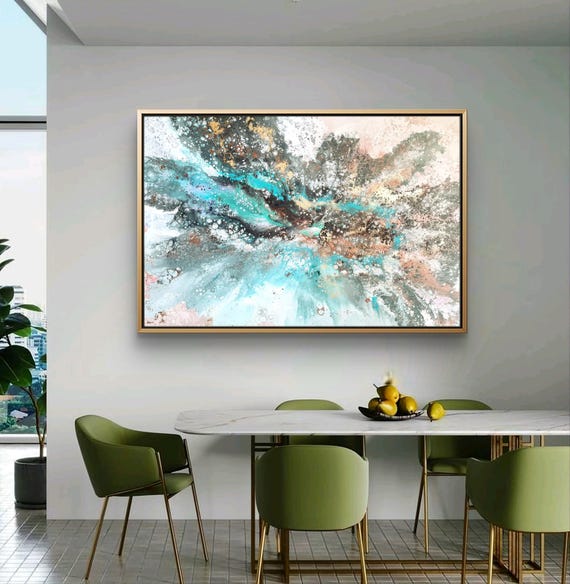 ターコイズとゴールドの抽象画