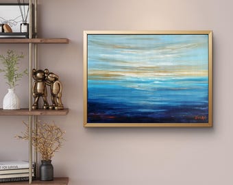 Golden Horizon Seascape Painting: Original Acrylic Ocean Art