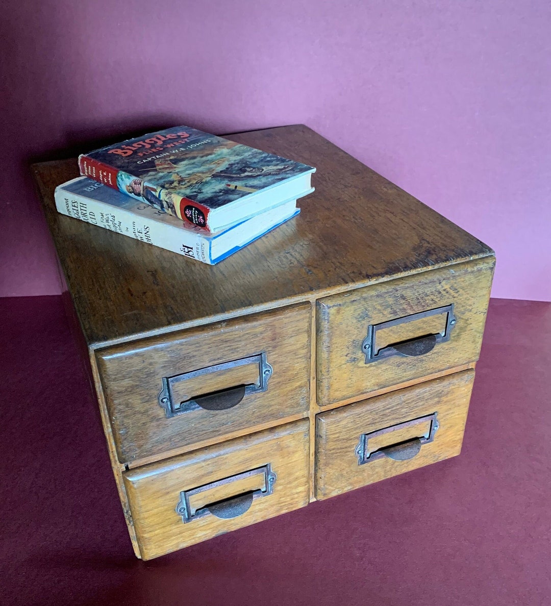 Vintage Card Index Drawers, Library Index Card Table/desk Top Drawers