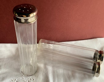 Antique Faceted Glass Vanity Jar. Edwardian Glass Dressing Table Bottle.