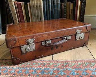 Antique Leather Suitcase by Drew & Co. Victorian Leather Luggage/Storage.